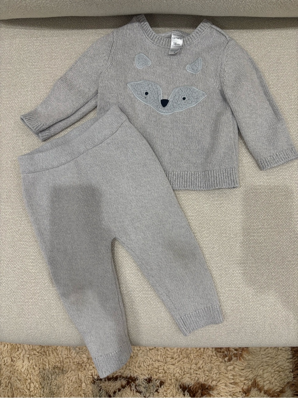 Carter’s Gray Baby Knit Fox Sweater & Pants Set